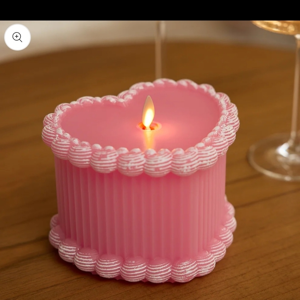 Heart-Shaped Pink Candle with White Accents